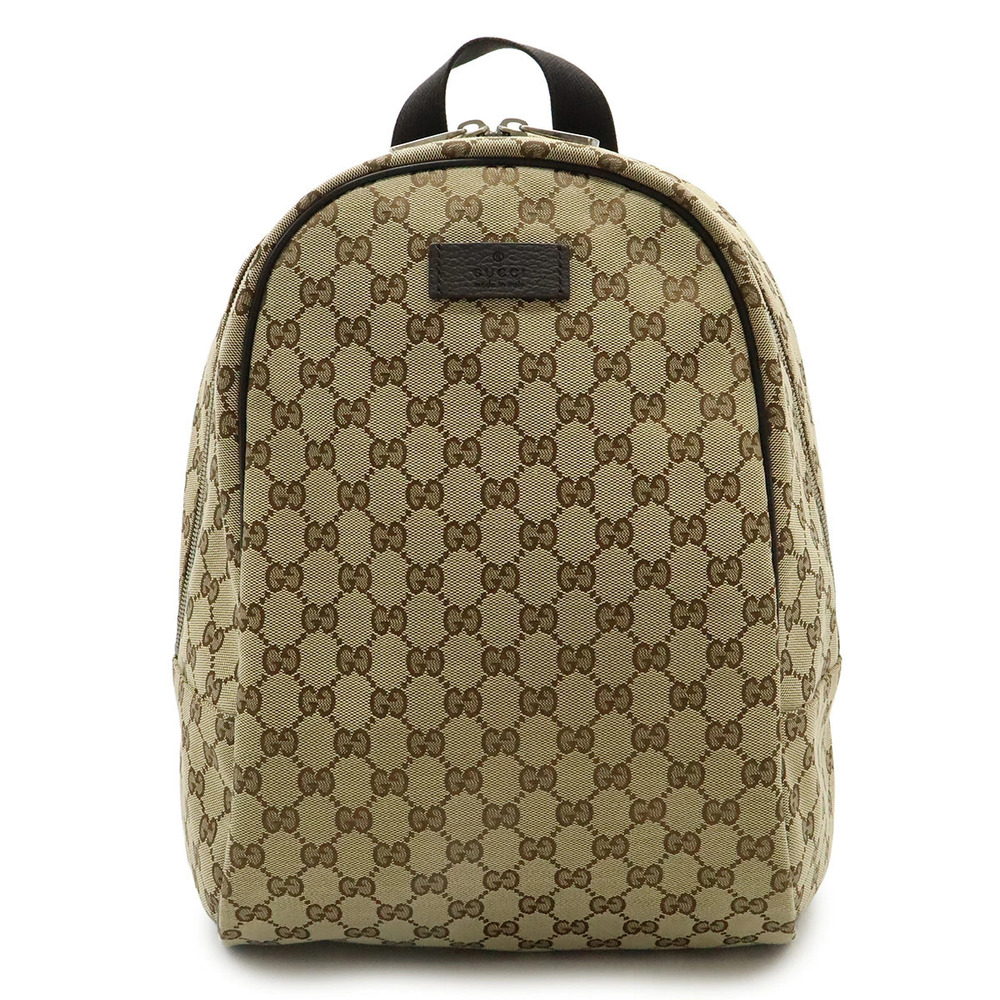 Gucci GG Canvas Backpack Daypack Leather Beige Cream Dark Brown